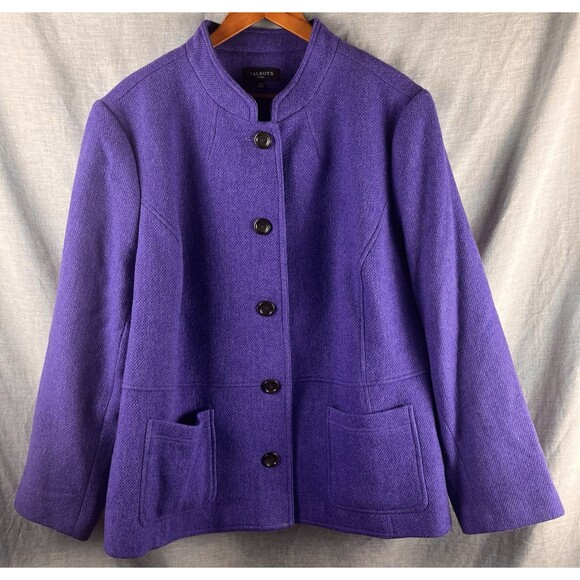 Talbots Pea Coat Women's Plus Size 24W Purple Wool Blend Button Up Pockets - Picture 1 of 6